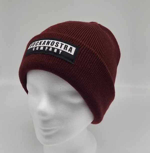 Strick Beanie, Unisex, Burgundy mit langem Patch