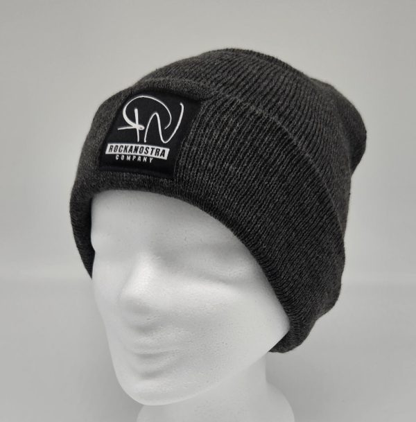 Strick Beanie, Unisex, Charcoal mit quadratischem Patch